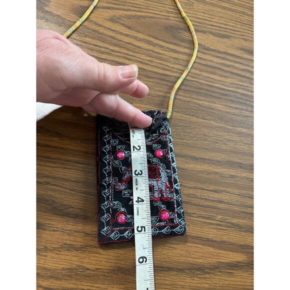 Small embroidered crossbody Velcro pouch with faux jewels - Picture 6 of 8